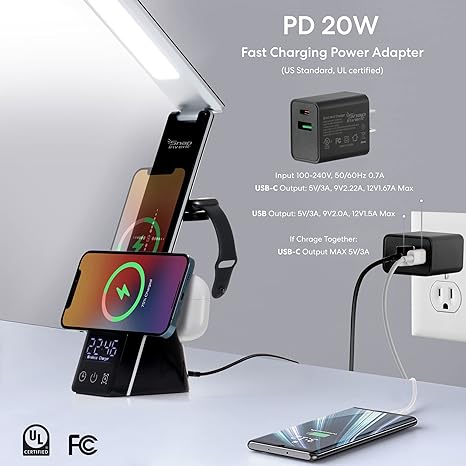 Copy of LED Table Lamp, 3 in 1 Wireless Charger, Holder and Organizer for iPhone Samsung Apple Watch AirPods.Fast Charging AC Power Adapter, Dimmable Soft Lighting for Video Chat, Makeup and Reading