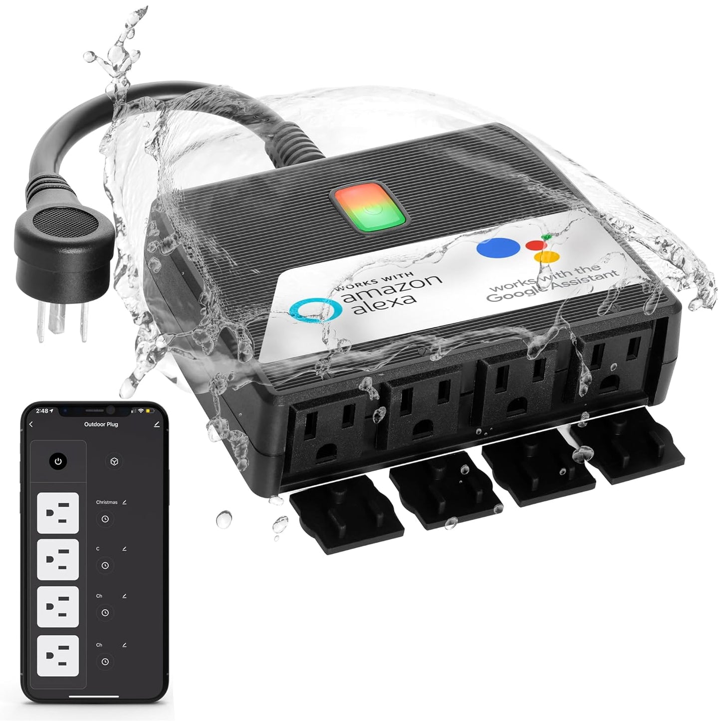 Smart Heavy duty Outdoor Wifi plug waterproof socket, Electrical power extension Cord, outlet switch and timer Works Remotely with Alexa, Google Assistants )