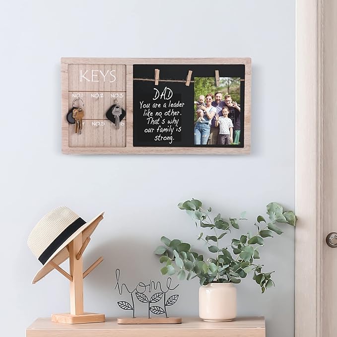 Picture Frame Key Holder - Rustic Bohemian Decor with Picture Frames and Wireless Key Finder Tag Trackers