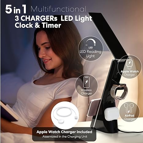 Copy of Copy of LED Table Lamp, 3 in 1 Wireless Charger, Holder and Organizer for iPhone Samsung Apple Watch AirPods.Fast Charging AC Power Adapter, Dimmable Soft Lighting for Video Chat, Makeup and Reading