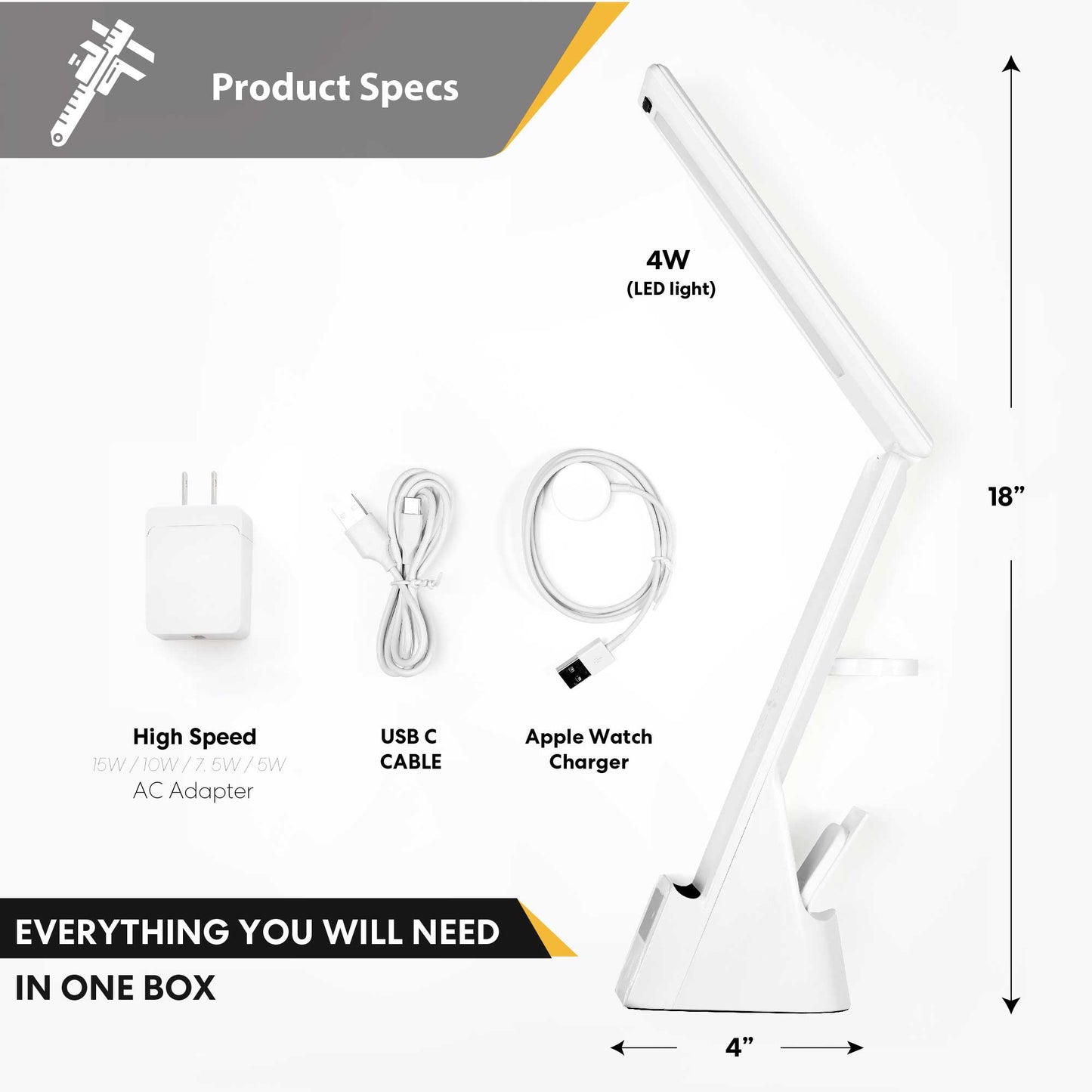 LED Table Lamp, 3 in 1 Wireless Charger, Holder and Organizer for iPhone Apple Watch AirPods.Fast Charging AC Power Adapter, Dimmable Soft Lighting for Video Chat Reading